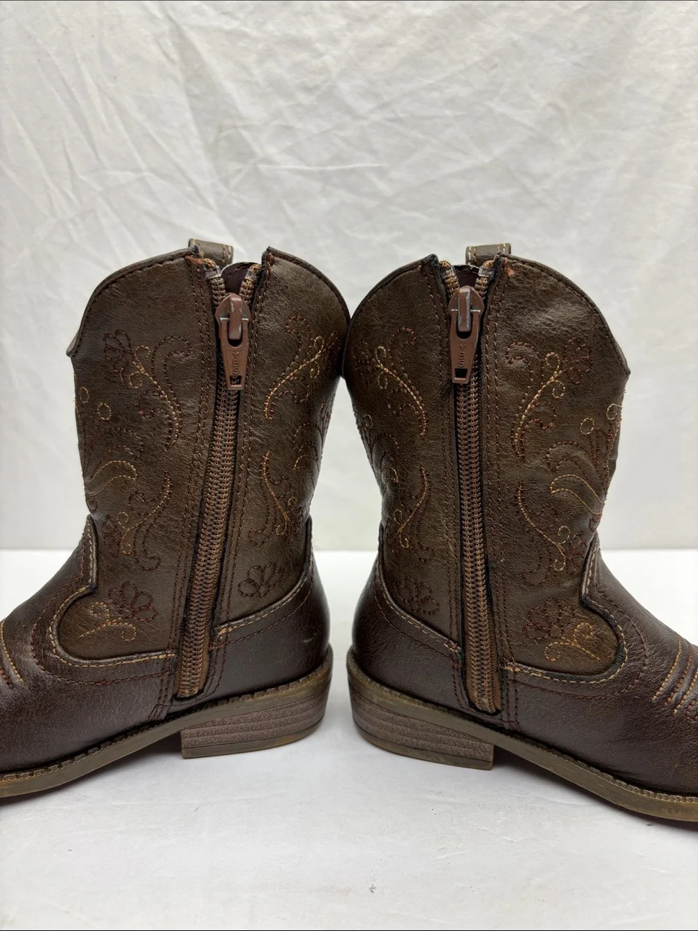 Cat & Jack Brown Embroidered Western Ankle Booties, SZ 9 for toddler girls